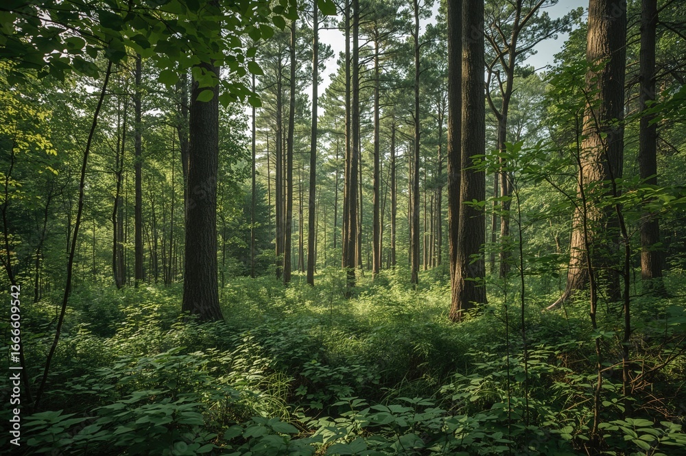 Obraz premium Green-hued woodland scenery