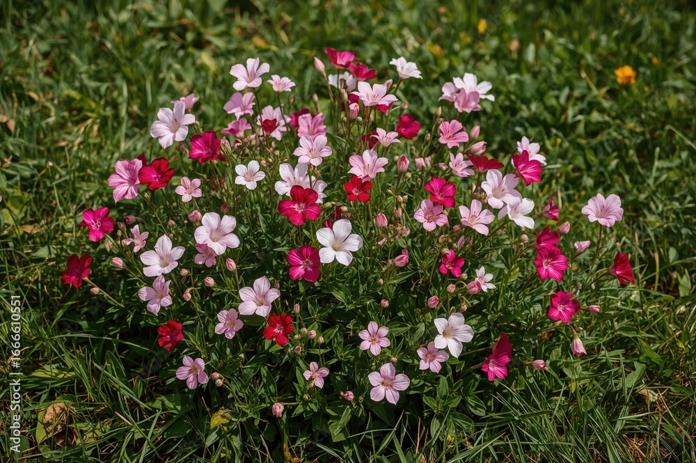 Fototapeta premium Garden bed filled with pink, red, and white flowers