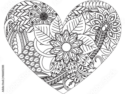 Romantic Zentangle coloring pages