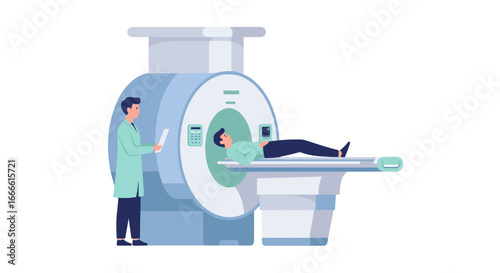 Modern mri scanner with patient and doctor in medical facility