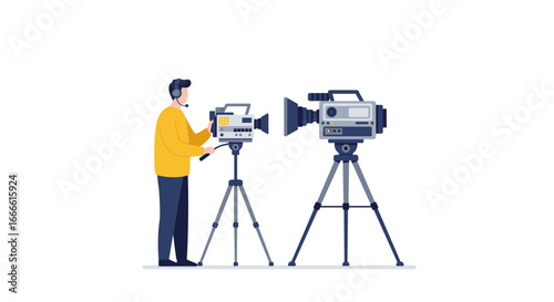 Cameraman operating professional video equipment for film production