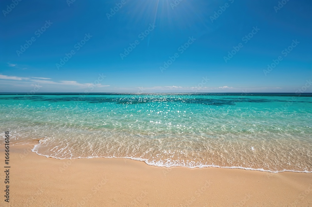 Fototapeta premium Sandy shore and bright sunlight symbolizing a summer getaway
