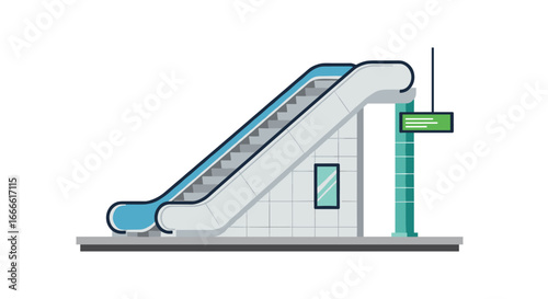 Modern escalator design with minimalistic flat style illustrating urban trans…
