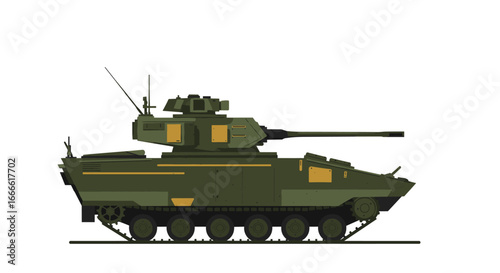 Side view of modern armored combat vehicle in flat design