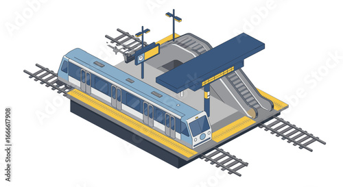 Modern isometric subway station with train and platform design