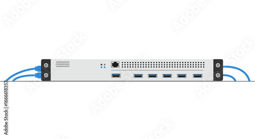 Modern network switch with usb and ethernet ports in minimalist style