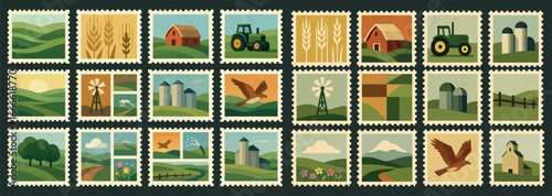 Tableau sur toile Rolling Hills of the Palouse Stamps Collection Agricultural Landscape