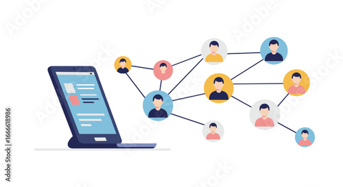 Digital networking concept with connected people and mobile device communication