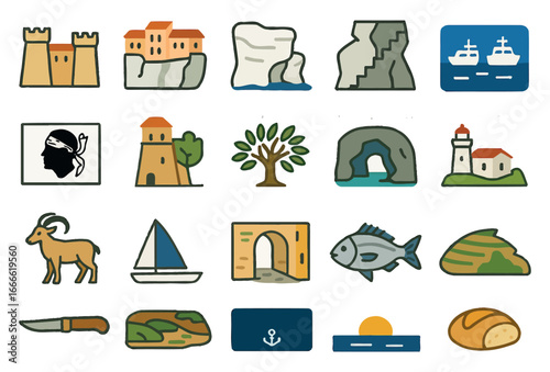 Corsican Heritage Icons Collection with Cultural Symbols and Landmarks