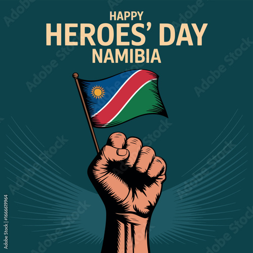 Heroes' Day Namibia Tribute with Fist Holding National Flag