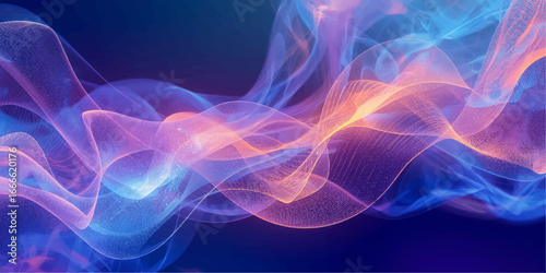 Abstract swirling blue and purple smoke in a graceful, flowing pattern against a black background