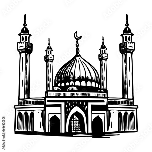 A vintage style illustration showing sehwan shrine