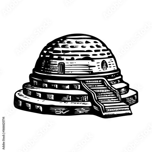 A glyph style illustration representing dharmarajika stupa