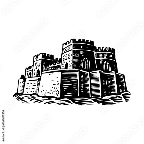 A glyph style illustration representing ranikot fort