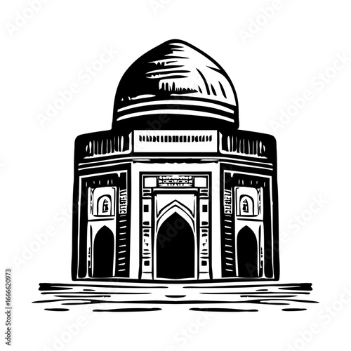 A glyph style illustration representing historical tomb