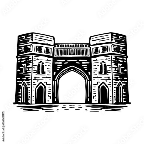 A glyph style illustration representing multan gate