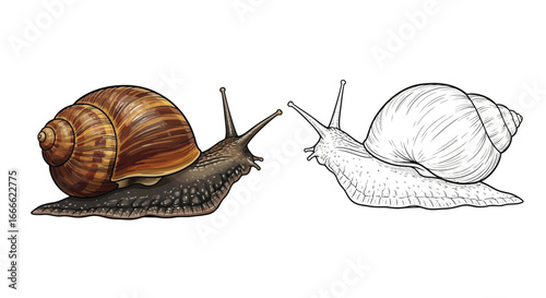 Detailed Giant Amazonian Snail Coloring Page with Intricate Shell and Body Design