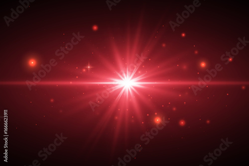 Solar flare with rays. Flash of light and explosion. Vector.