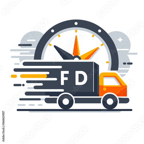 Fast delivery truck moving swiftly with compass symbolizing efficiency against on a transparent background