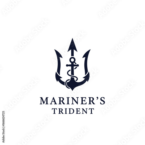 A stylish logo featuring an anchor intertwined with a trident. Represents nautical themes.