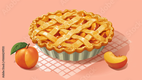 Peach pie tasty on color background.

