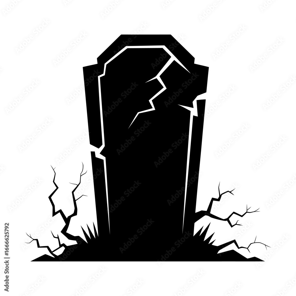 Fototapeta premium silhouette of a halloween gravestone with cracks and eerie dead tree design