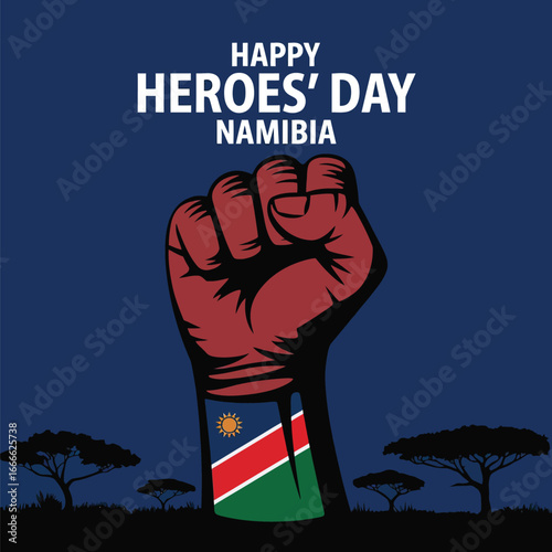 Heroes' Day Namibia Tribute with Fist Holding National Flag
