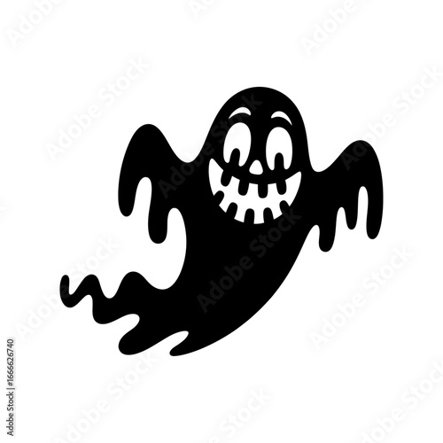 silhouette of a halloween ghost with a skeleton smile and flowing shape design
