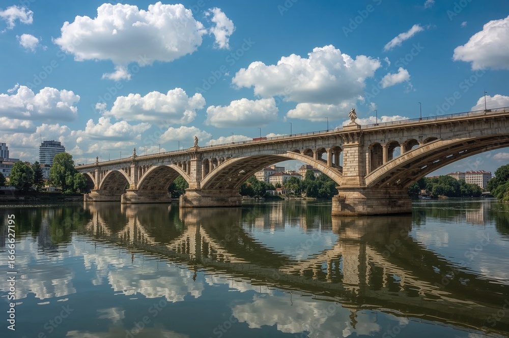 Fototapeta premium River crossing in the summertime showing a mirrored surface
