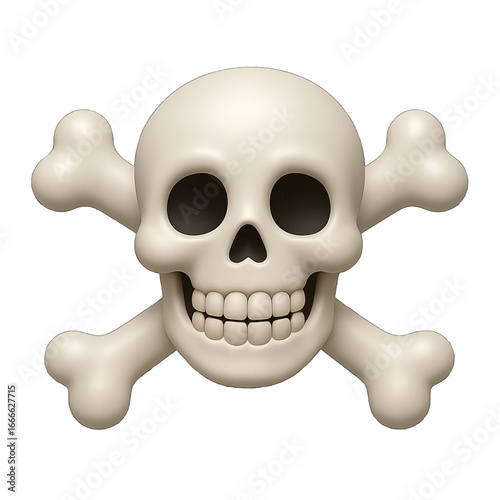 Spooky crossbones skull emoji style 3D plastic Halloween grinning isolated transparent background