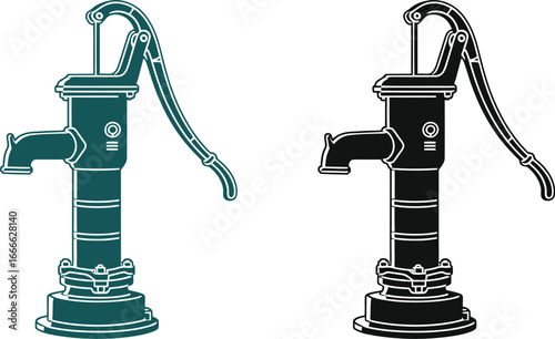 Water pump illustration vector art vintage pump design hand pump icon