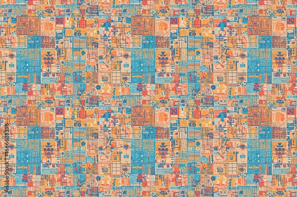 Fototapeta premium Vibrant square-patterned gift wrapping texture background