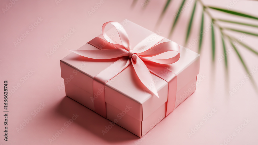 Fototapeta premium Elegant pink gift box with satin ribbon, perfect for weddings, birthdays, and special occasions