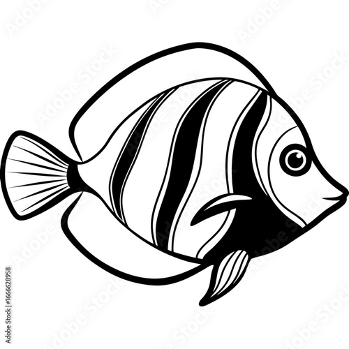 Yellow Tang Sketch Line Art for Vector Print