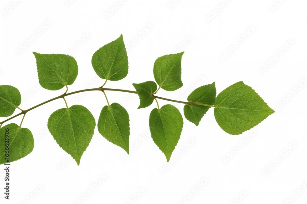 Naklejka premium Green leafy branch of Common ivy (Hedera helix) set against a white backdrop