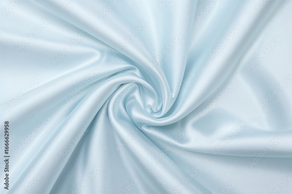 Fototapeta premium Silky satin cloth in shades of light blue, silver, and white with elegant folds and drapes. Soft pastel hues creating a fresh and pure look. Ideal for festive and clean design templates. Flat lay