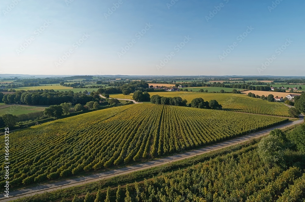 Fototapeta premium Summer aerial perspective of countryside vineyards