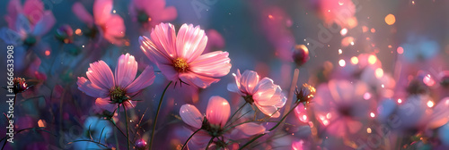 A vibrant display of pink and purple flowers in soft focus, creating a dreamy and ethereal atmosphere, perfect for nature and beauty themed projects.