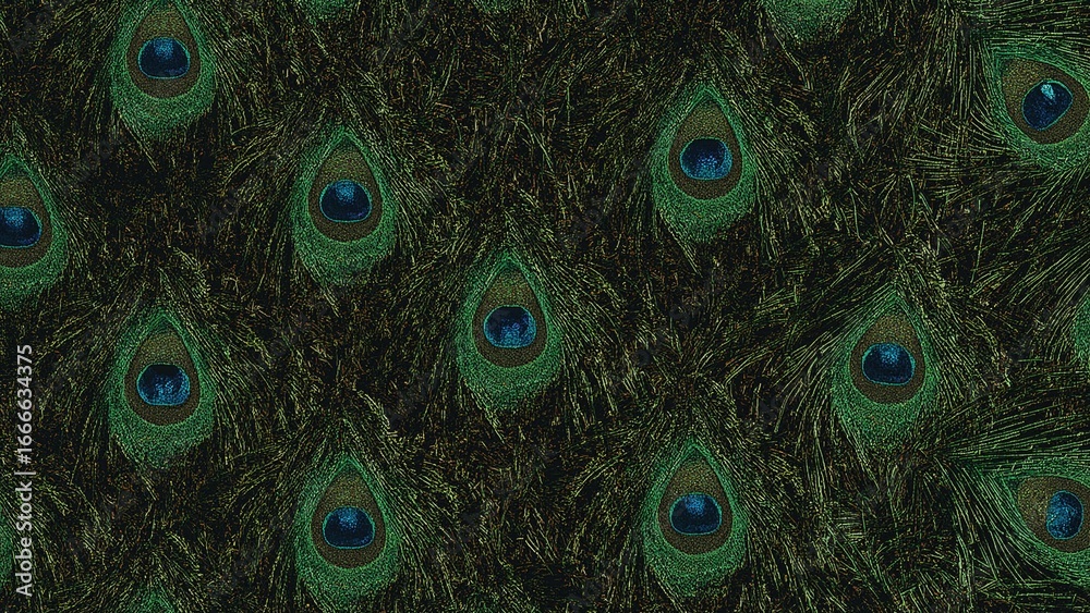 Obraz premium Close-up view of velvet backdrop made from vibrant green peacock feathers
