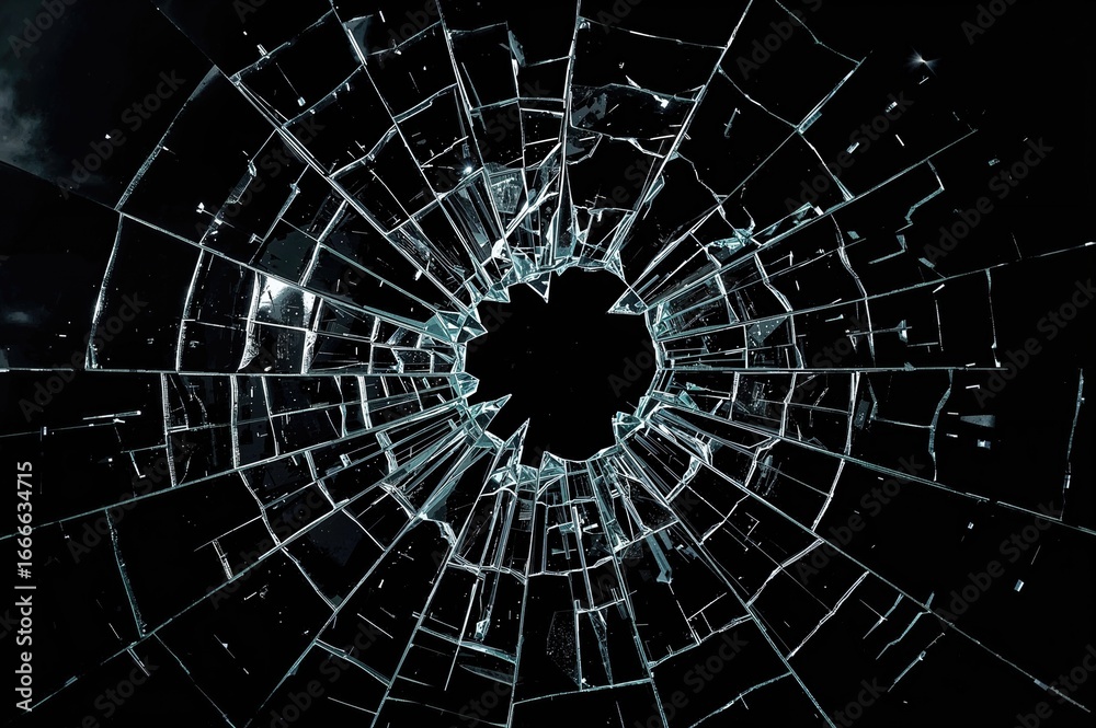 Obraz premium Photo of Shattered Glass Pane Against Dark Backdrop