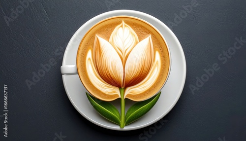 Artistic Tulip Latte Art In White Cup