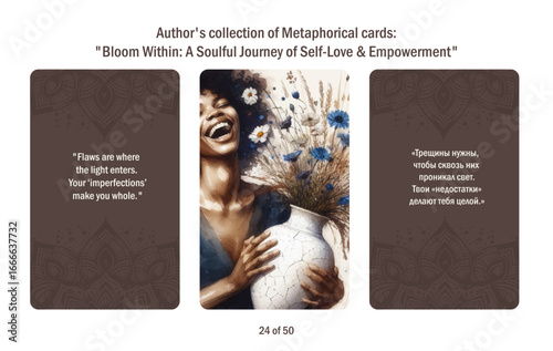 Metaphorical cards for women. Blossom from within a soulful journey to self-love and empowerment, answers to questions.