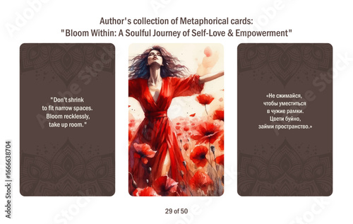 Metaphorical cards for women. Blossom from within a soulful journey to self-love and empowerment, answers to questions.