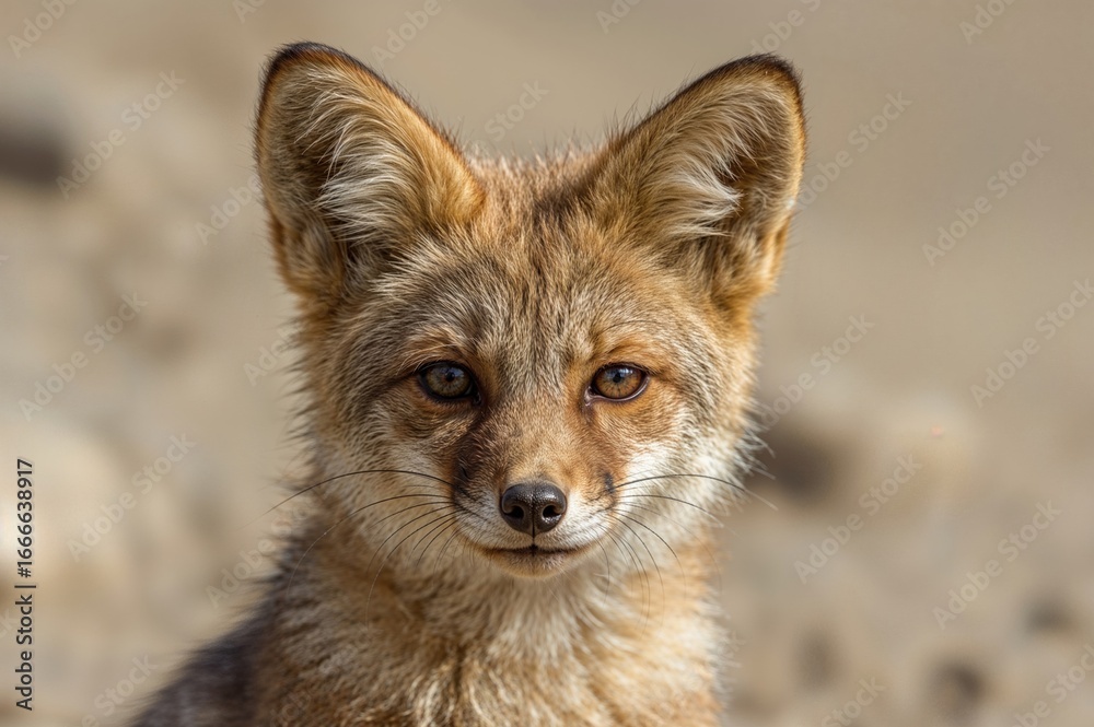 Obraz premium Detailed view of a charming wild fox native to high-altitude deserts