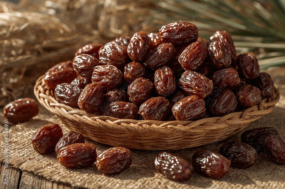 Fototapeta premium Sunlit dried dates rich in vitamins and minerals