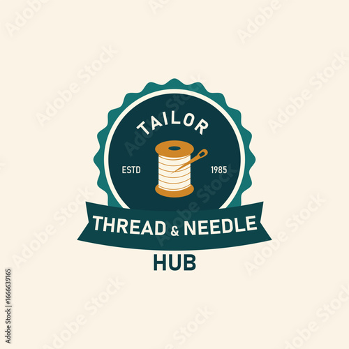 Tailor Thread & Needle Hub Vector Logo