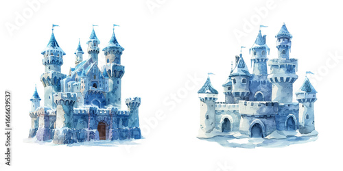 ice castle watercolor vector illustration