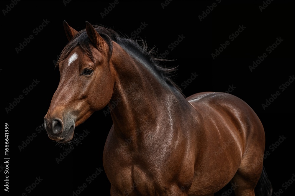 Obraz premium Dark brown horse against a black backdrop