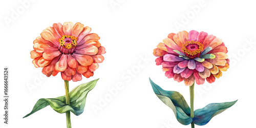 Billede på lærred zinnia flower watercolor vector illustration