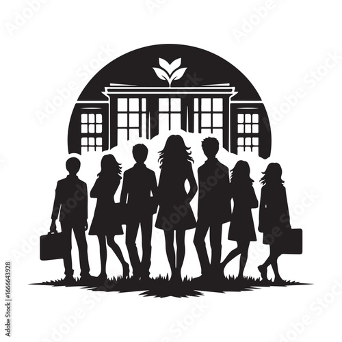 students group vectore silhouette outline logo design concept illustration 